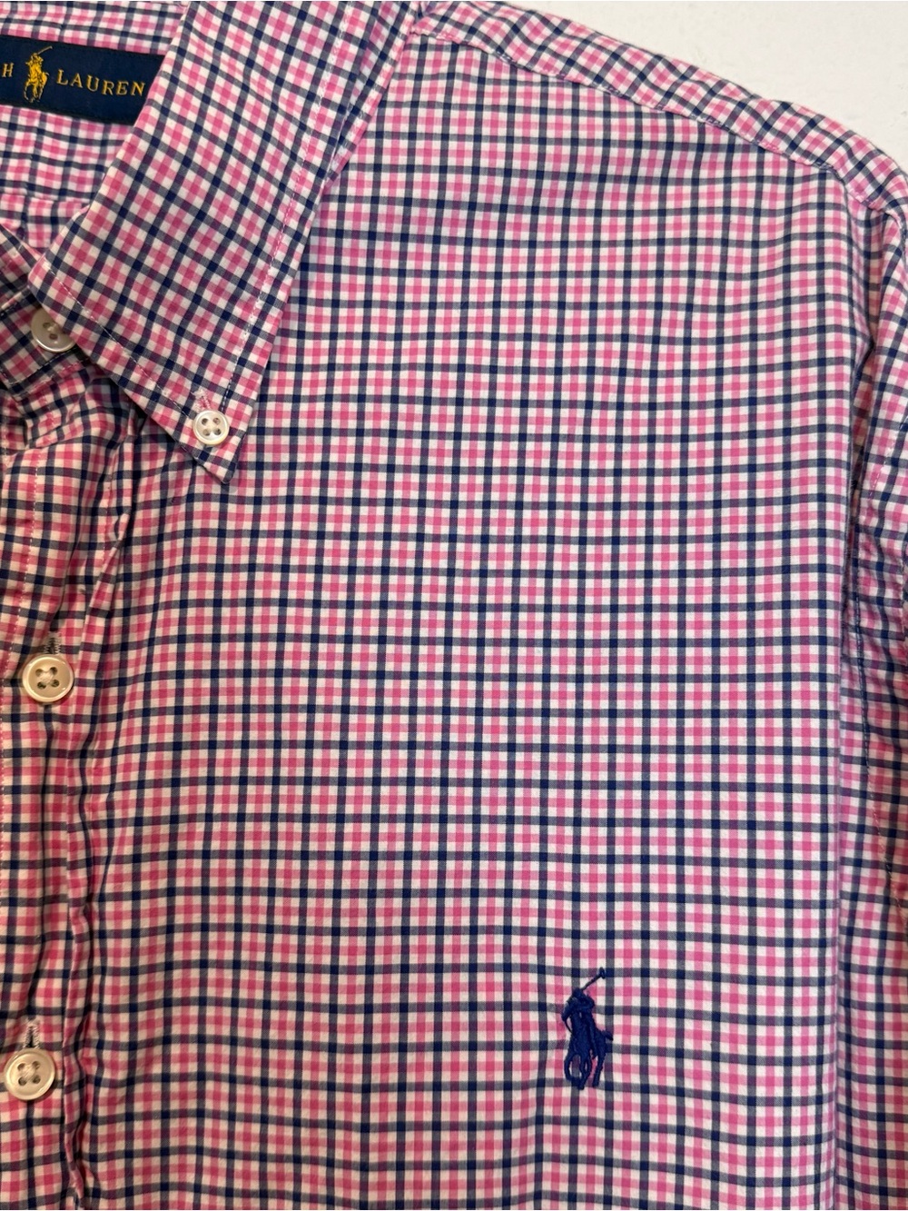 Ralph Lauren Mens Classic Fit Gingham Button Down Shirt Pink Navy Blue XXL